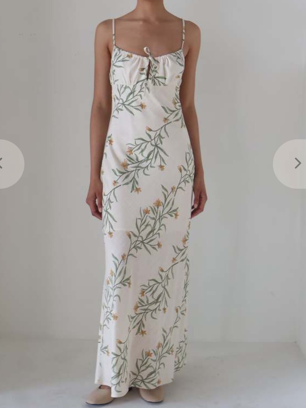 moon river cream & green floral print bust detial maxi summer sun dress small